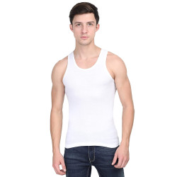 CRYSTAL VEST (3 Pcs) Men's Sleeveless Cotton White Rib Vest- U Shape Neck